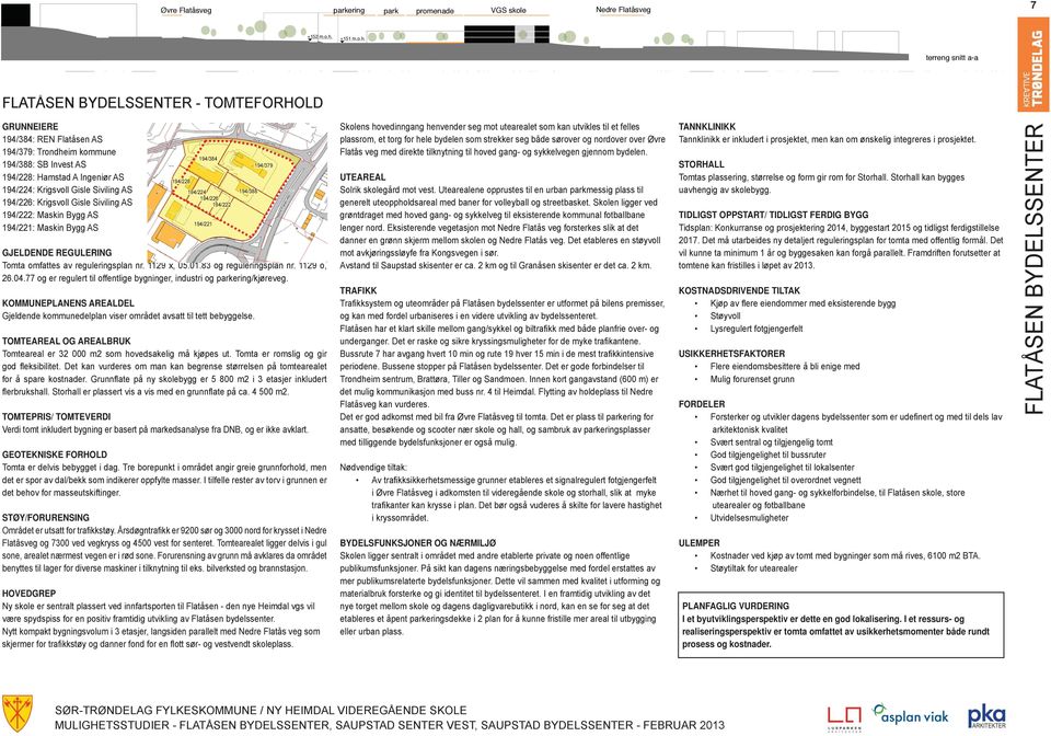 terreng snitt a-a FLATÅSEN BYDELSSENTER - TOMTEFORHOLD GRUNNEIERE 194/384: REN Flatåsen AS 194/379: Trondheim kommune 194/388: SB Invest AS 194/228: Hamstad A Ingeniør AS 194/224: Krigsvoll Gisle