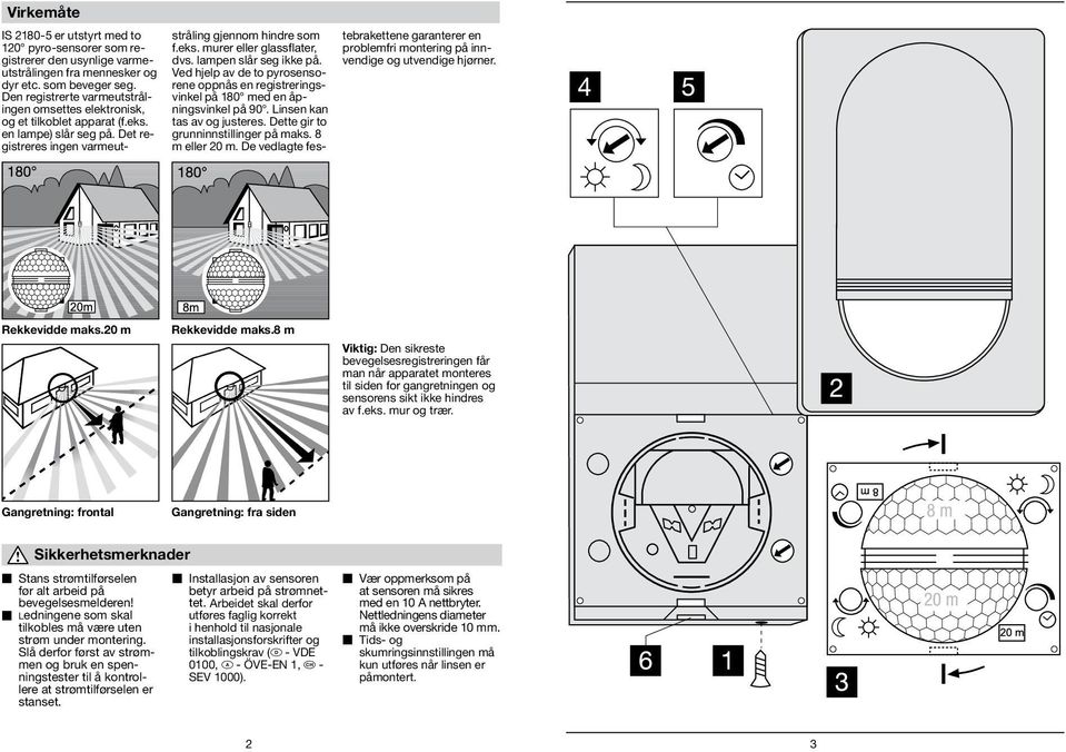 lampen slår seg ikke på. Ved hjelp av de to pyrosensorene oppnås en registreringsvinkel på 180 med en åpningsvinkel på 90. Linsen kan tas av og justeres. Dette gir to grunninnstillinger på maks.