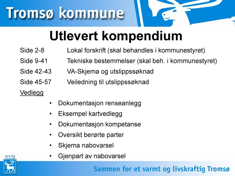 i kommunestyret) Side 42-43 VA-Skjema og utslippssøknad Side 45-57 Veiledning til