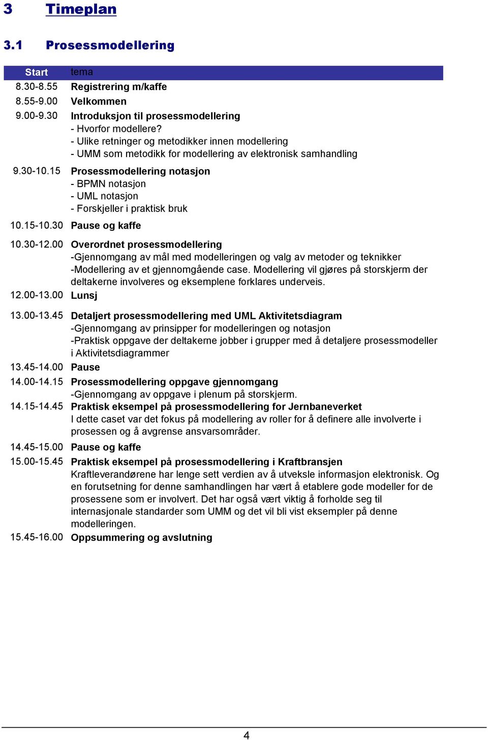 15 Prosessmodellering notasjon - BPMN notasjon - UML notasjon - Forskjeller i praktisk bruk 10.15-10.30 Pause og kaffe 10.30-12.