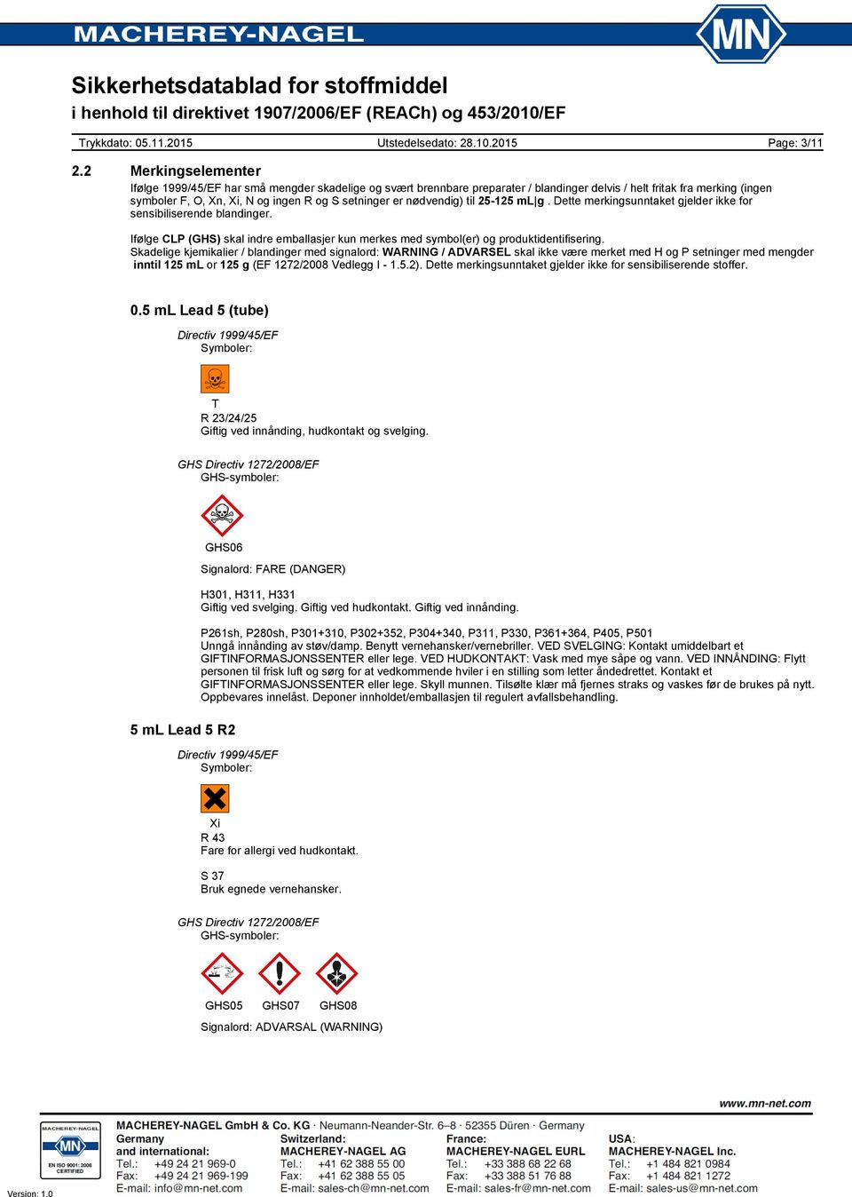 er nødvendig) til 25-125 ml g. Dette merkingsunntaket gjelder ikke for sensibiliserende blandinger. Ifølge CLP (GHS) skal indre emballasjer kun merkes med symbol(er) og produktidentifisering.