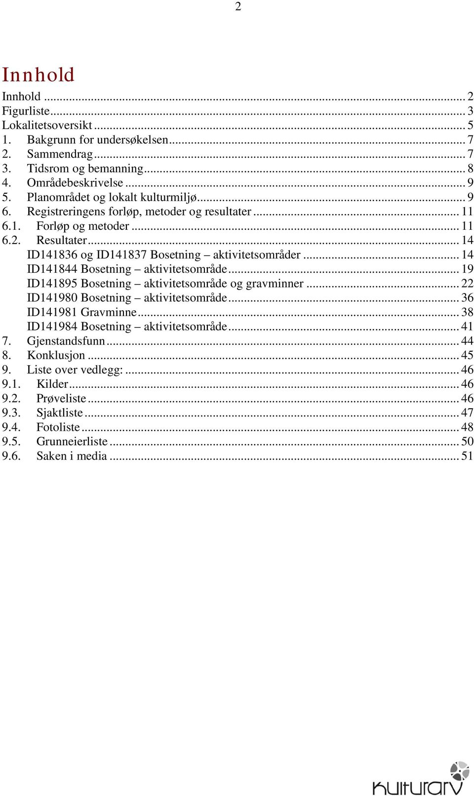 .. 14 ID141844 Bosetning aktivitetsområde... 19 ID141895 Bosetning aktivitetsområde og gravminner... 22 ID141980 Bosetning aktivitetsområde... 36 ID141981 Gravminne.