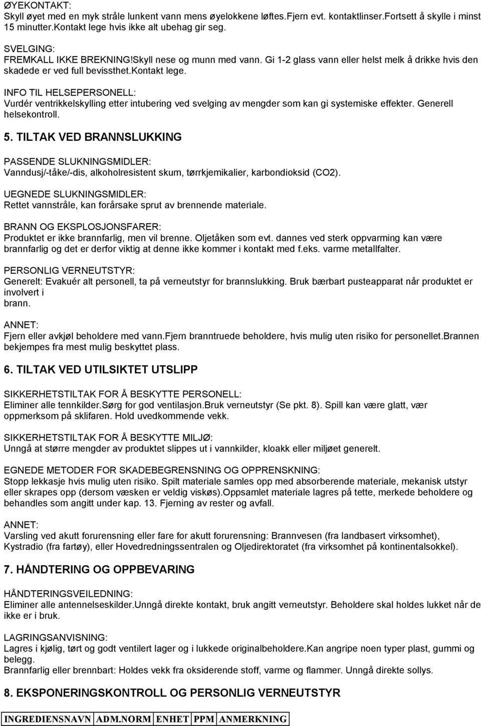 INFO TIL HELSEPERSONELL: Vurdér ventrikkelskylling etter intubering ved svelging av mengder som kan gi systemiske effekter. Generell helsekontroll. 5.