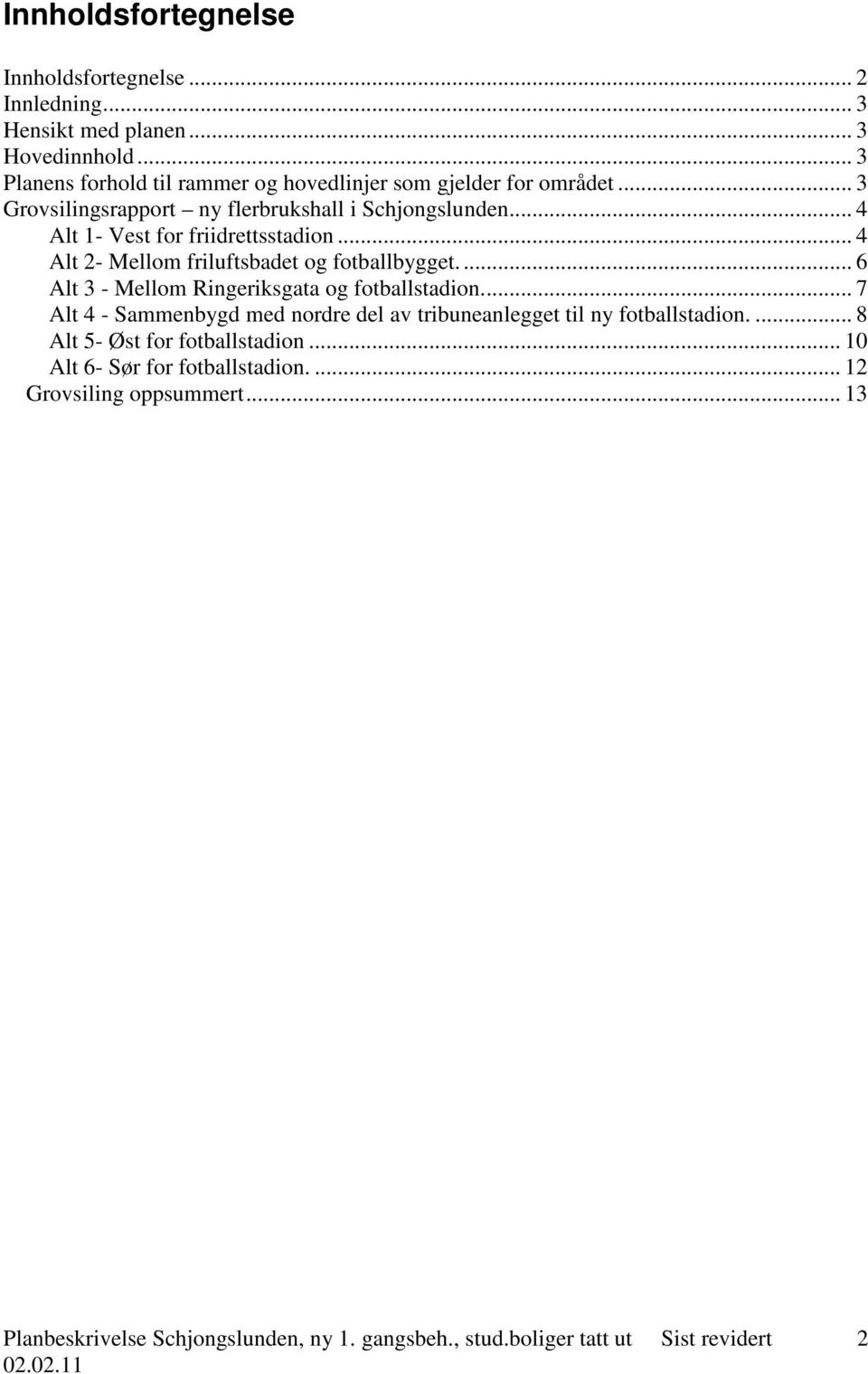 .. 4 Alt 1- Vest for friidrettsstadion... 4 Alt 2- Mellom friluftsbadet og fotballbygget... 6 Alt 3 - Mellom Ringeriksgata og fotballstadion.