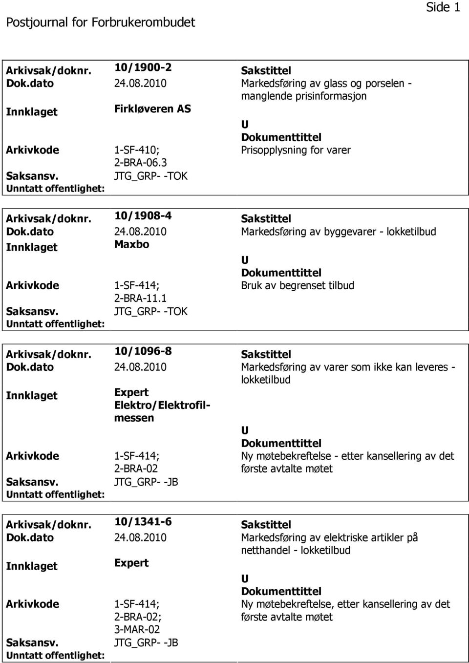 1 Bruk av begrenset tilbud JTG_GRP- -TOK Arkivsak/doknr. 10/1096-8 Sakstittel Dok.dato 24.08.