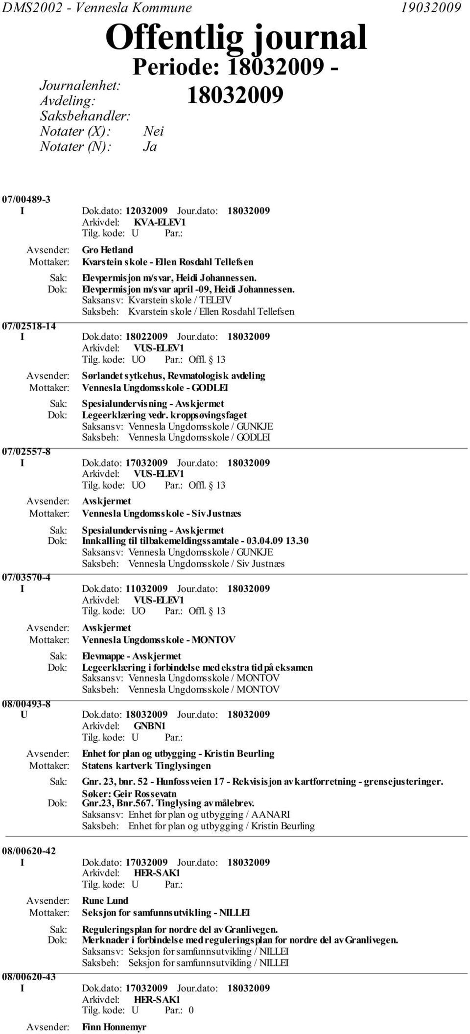 Saksansv: Kvarstein skole / TELEIV Saksbeh: Kvarstein skole / Ellen Rosdahl Tellefsen 07/02518-14 I Dok.dato: 18022009 Jour.