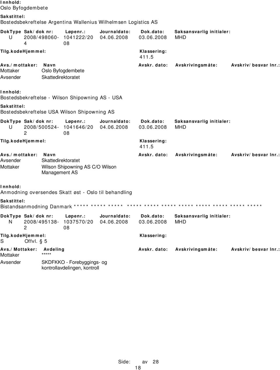 5 Avsender Skattedirektoratet Mottaker Wilson Shipowning AS C/O Wilson Management AS Anmodning oversendes Skatt øst - Oslo til behandling Bistandsanmodning Danmark ***** ***** ***** ***** ***** *****