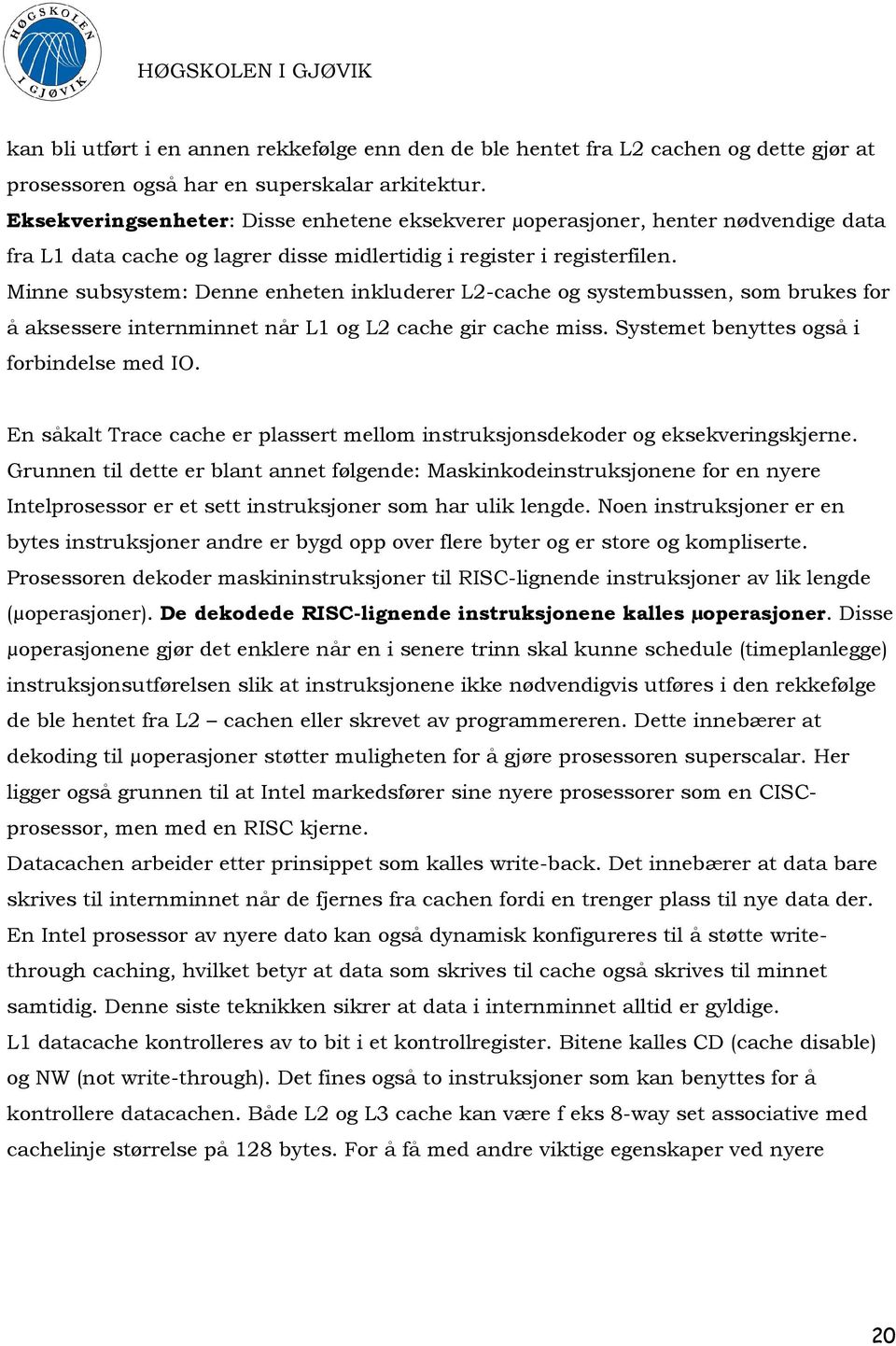 Minne subsystem: Denne enheten inkluderer L2-cache og systembussen, som brukes for å aksessere internminnet når L1 og L2 cache gir cache miss. Systemet benyttes også i forbindelse med IO.