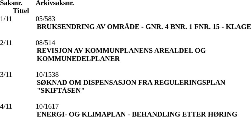 15 - KLAGE 2/11 08/514 REVISJON AV KOMMUNPLANENS AREALDEL OG