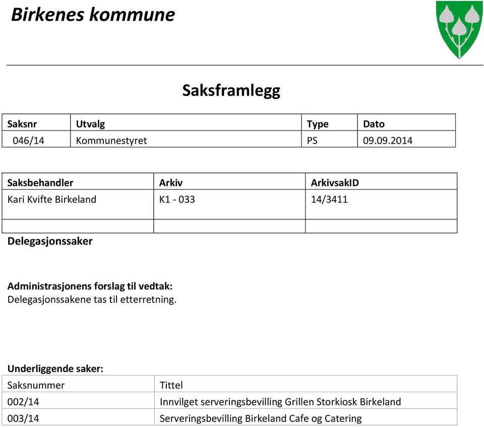 Administrasjonens forslag til vedtak: Delegasjonssakene tas til etterretning.