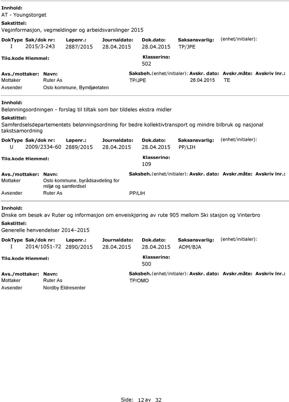 nasjonal takstsamordning 2009/2334-60 2889/2015 PP/LH 109 Avs./mottaker: Navn: Saksbeh. Avskr. dato: Avskr.måte: Avskriv lnr.