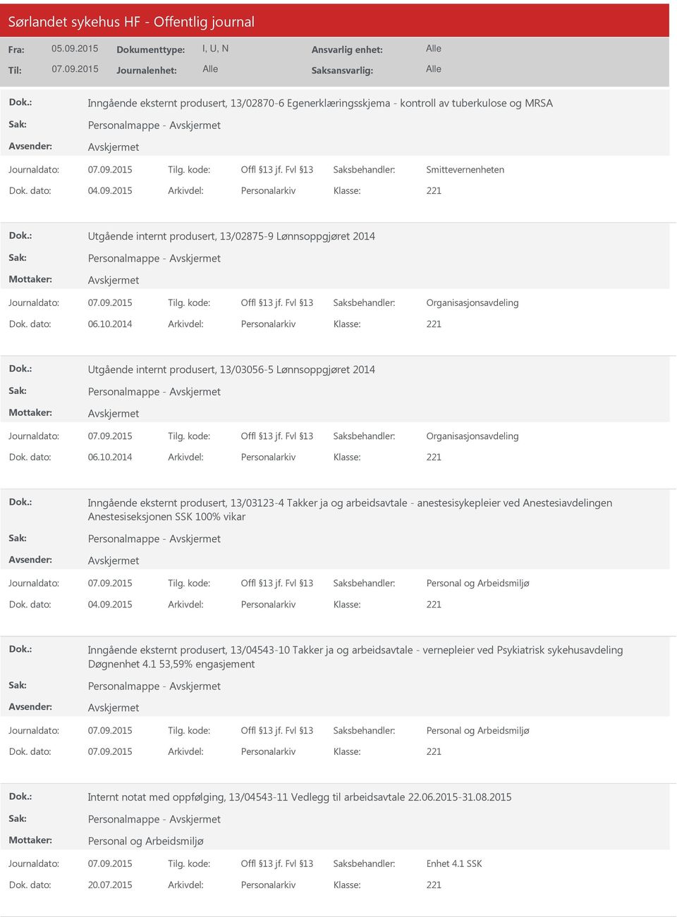 2014 Arkivdel: Personalarkiv tgående internt produsert, 13/03056-5 Lønnsoppgjøret 2014 Personalmappe - Organisasjonsavdeling Dok. dato: 06.10.