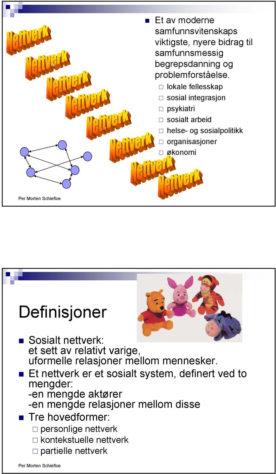 Sosialt nettverk: et sett av relativt varige, uformelle relasjoner mellom mennesker.