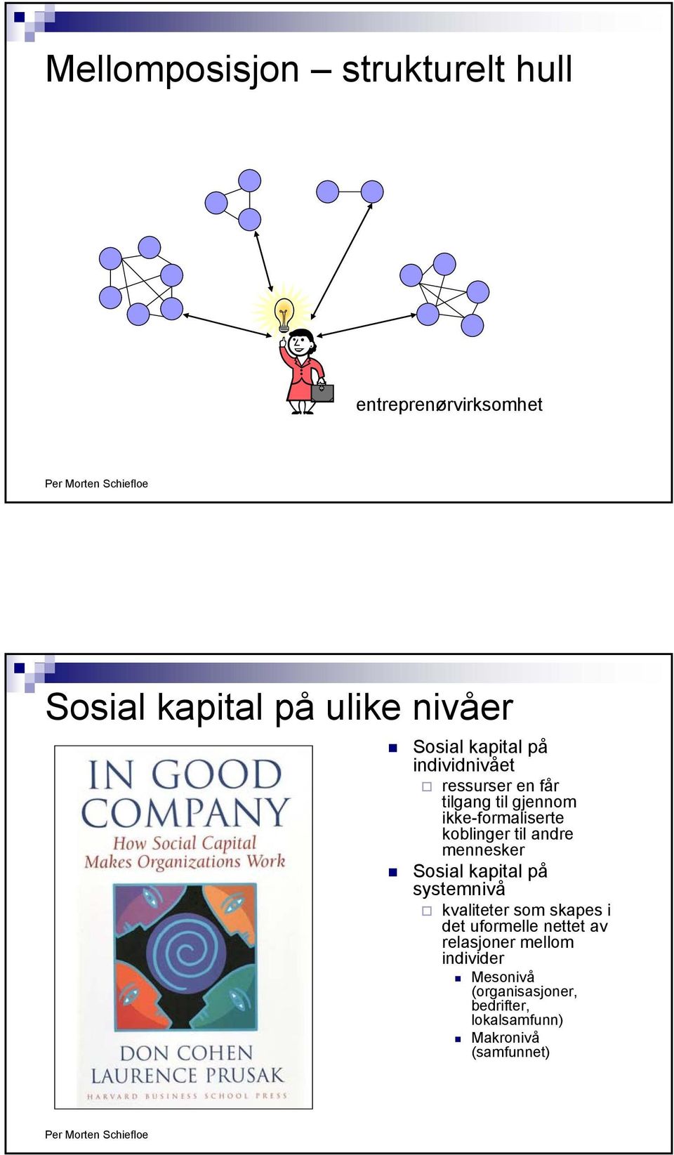 andre mennesker Sosial kapital på systemnivå kvaliteter som skapes i det uformelle nettet av