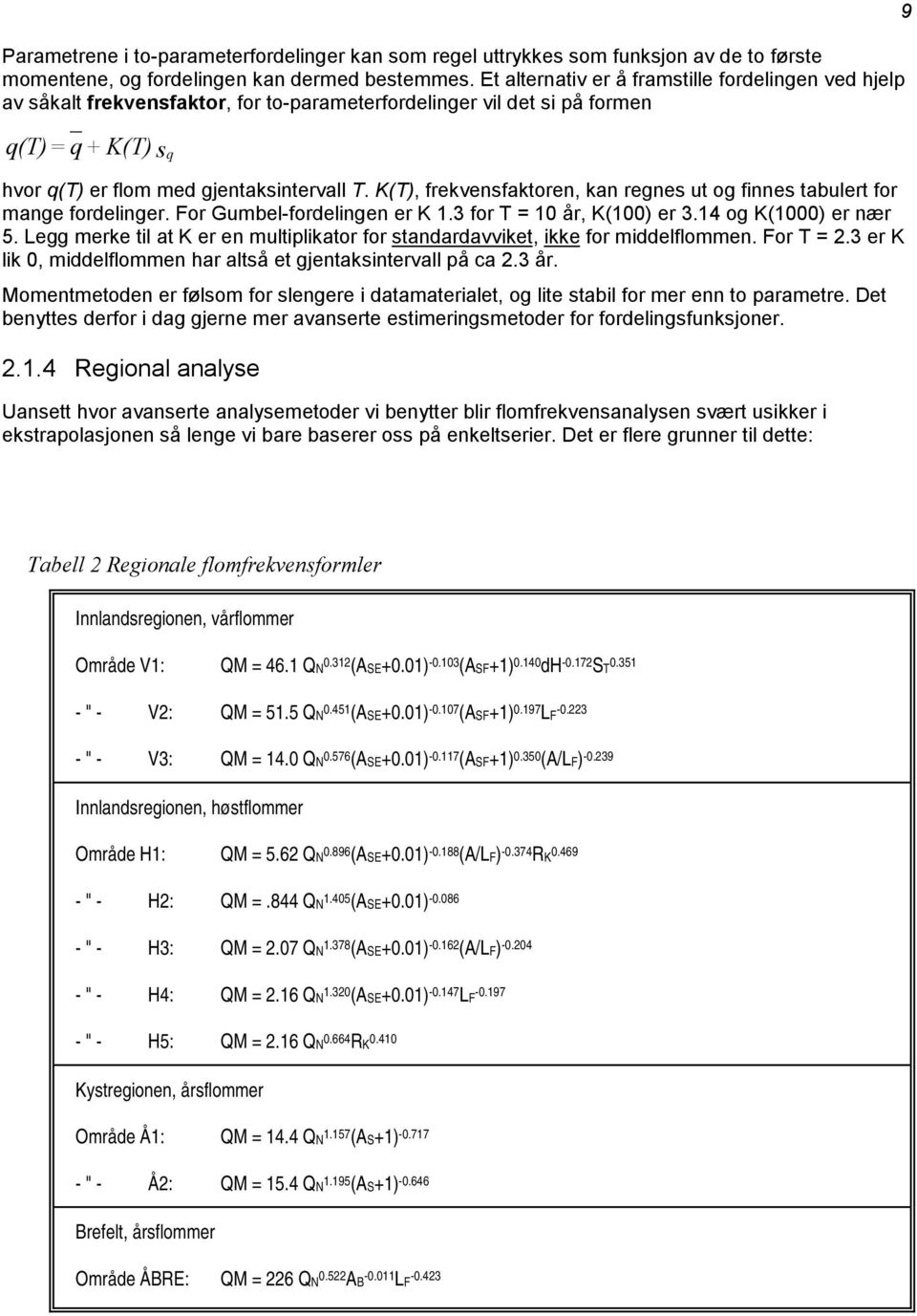 K(T), frekvensfaktoren, kan regnes ut og finnes tabulert for mange fordelinger. For Gumbel-fordelingen er K 1.3 for T = 10 år, K(100) er 3.14 og K(1000) er nær 5.