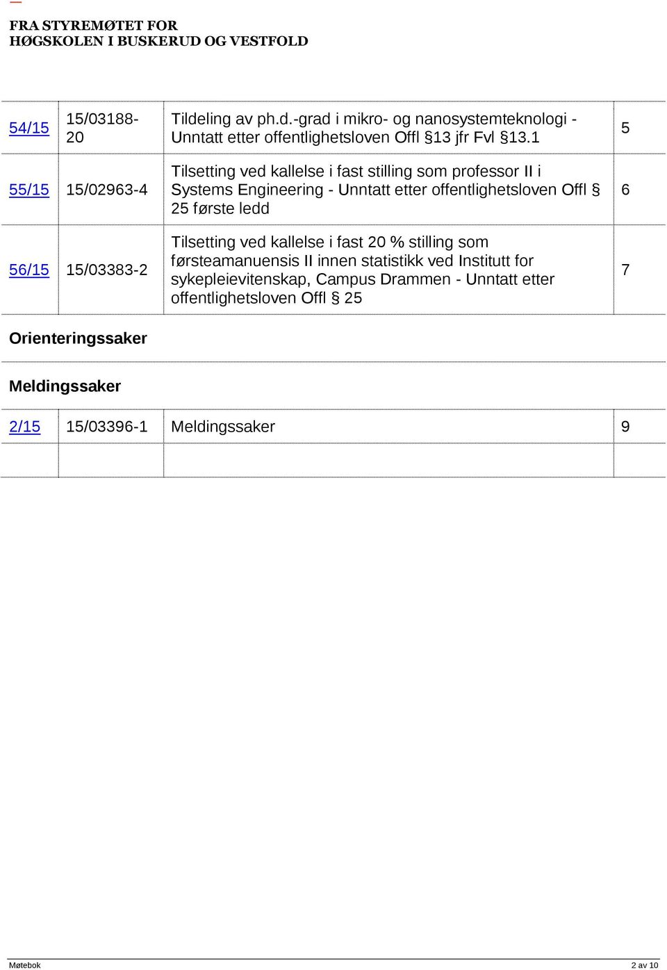 offentlighetsloven Offl 25 første ledd Tilsetting ved kallelse i fast 20 % stilling som førsteamanuensis II innen statistikk ved Institutt