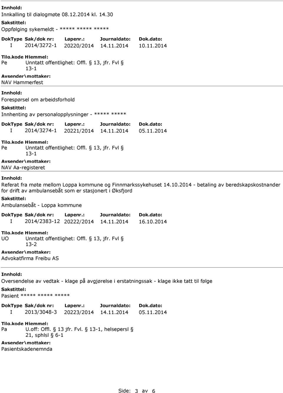 2014 NAV Aa-registeret nnhold: Referat fra møte mellom Loppa kommune og Finnmarkssykehuset 14.10.