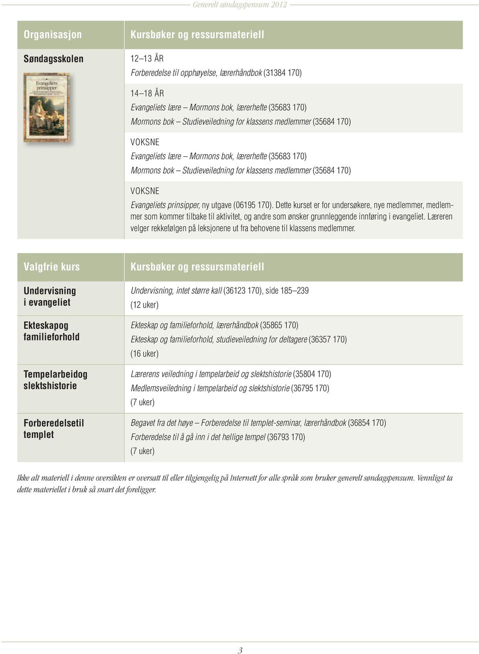 prinsipper, ny utgave (06195 170). Dette kurset er for undersøkere, nye medlemmer, medlemmer som kommer tilbake til aktivitet, og andre som ønsker grunnleggende innføring i evangeliet.