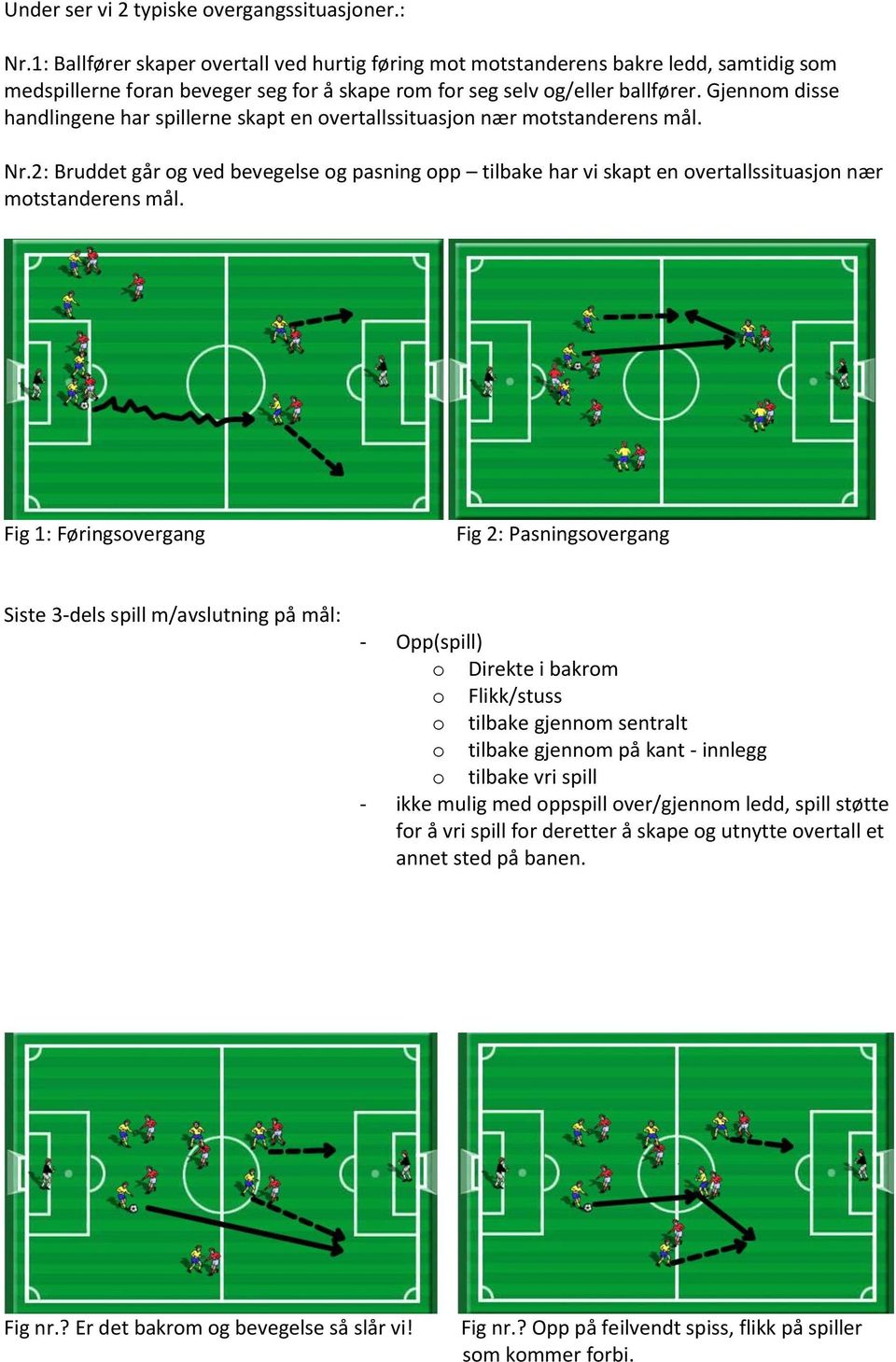 Gjennm disse handlingene har spillerne skapt en vertallssituasjn nær mtstanderens mål. Nr.2: Bruddet går g ved bevegelse g pasning pp tilbake har vi skapt en vertallssituasjn nær mtstanderens mål.