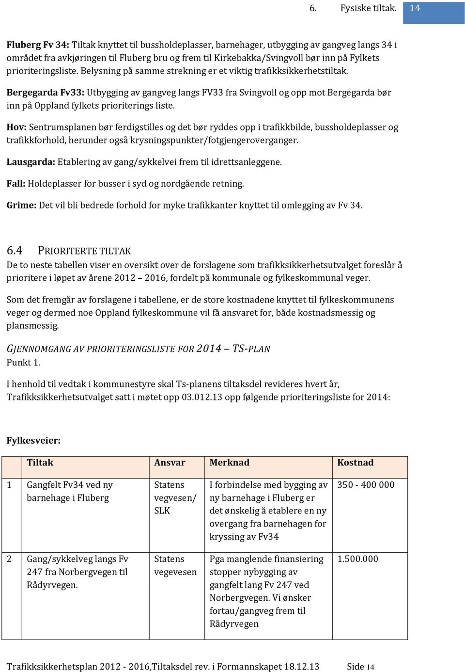 prioriteringsliste. Belysning på samme strekning er et viktig trafikksikkerhetstiltak.