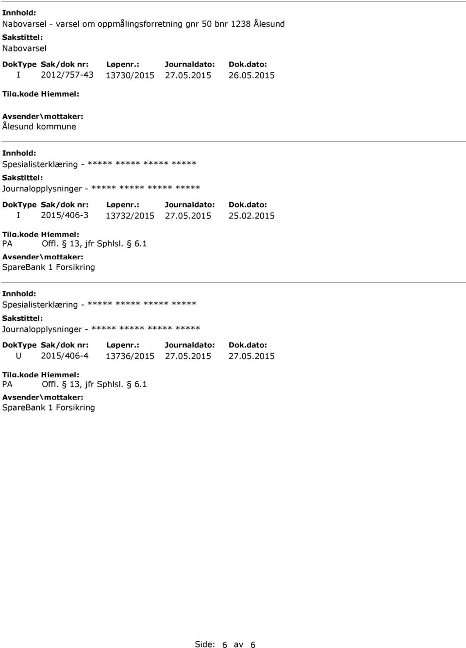 Spesialisterklæring - 2015/406-3 13732/2015 SpareBank 1 Forsikring 25.02.