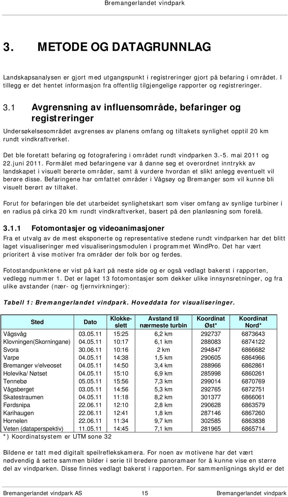 1 Avgrensning av influensområde, befaringer og registreringer Undersøkelsesområdet avgrenses av planens omfang og tiltakets synlighet opptil 20 km rundt vindkraftverket.