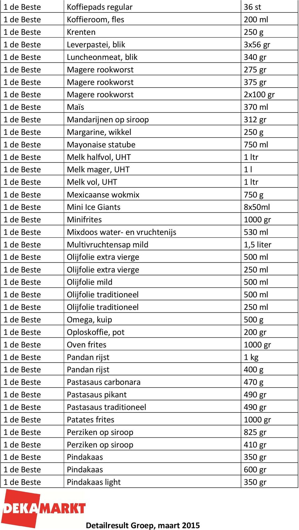 statube 750 ml 1 de Beste Melk halfvol, UHT 1 ltr 1 de Beste Melk mager, UHT 1 l 1 de Beste Melk vol, UHT 1 ltr 1 de Beste Mexicaanse wokmix 750 g 1 de Beste Mini Ice Giants 8x50ml 1 de Beste