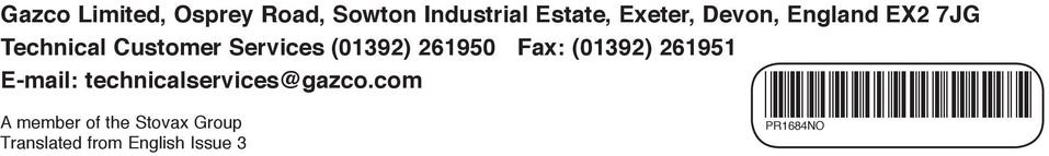 Fax: (01392) 261951 E-mail: technicalservices@gazco.