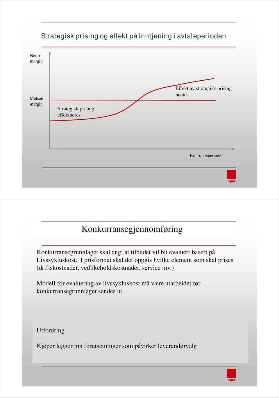 Livssykluskost. I prisformat skal det oppgis hvilke element som skal prises (driftskostnader, vedlikeholdskostnader, service mv.