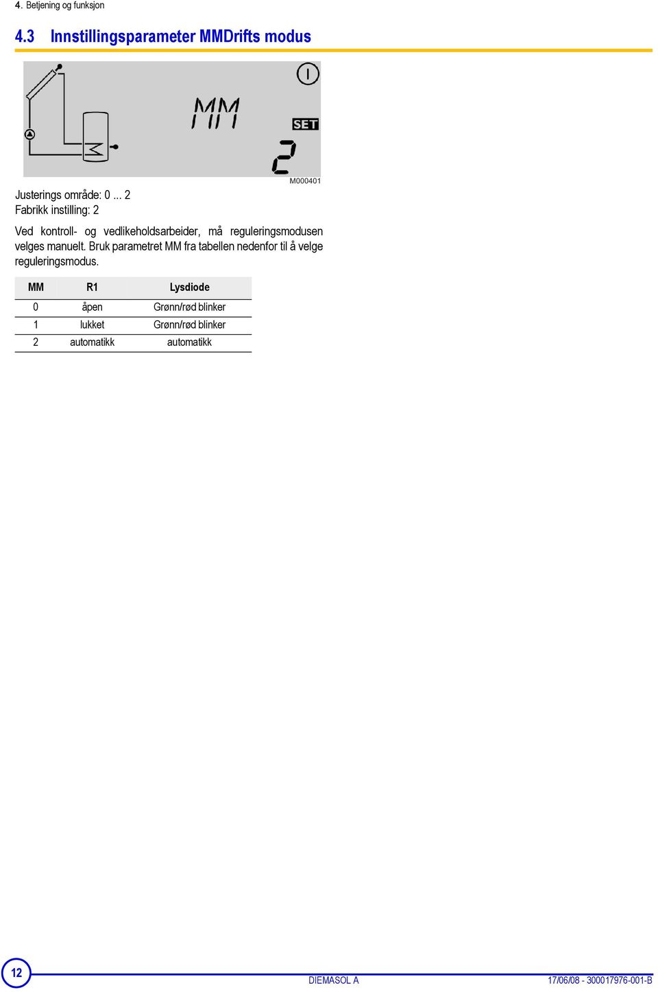 manuelt. Bruk parametret MM fra tabellen nedenfor til å velge reguleringsmodus.