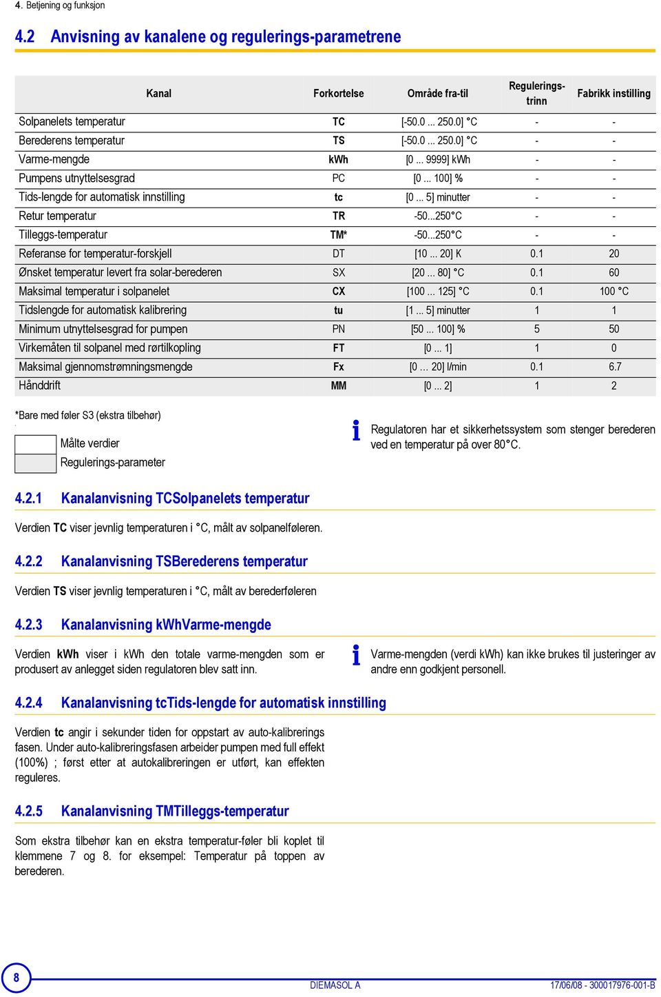 .. 5] minutter - - Retur temperatur TR -50...250 C - - Tilleggs-temperatur TM* -50...250 C - - Referanse for temperatur-forskjell DT [10... 20] K 0.