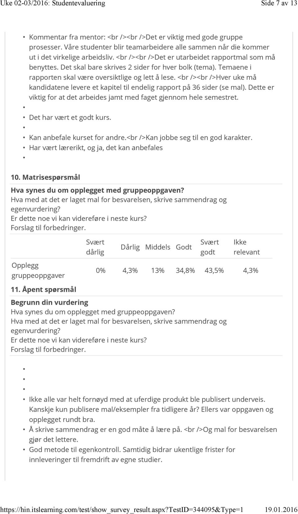 <br /><br />Hver uke må kandidatene levere et kapitel til endelig rapport på 36 sider (se mal). Dette er viktig for at det arbeides jamt med faget gjennom hele semestret. Det har vært et godt kurs.