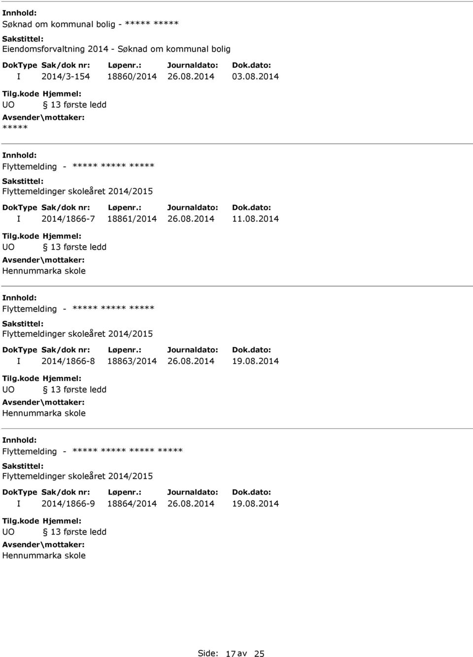 2014 O Hennummarka skole Flyttemelding - Flyttemeldinger skoleåret 2014/2015 2014/1866-8 18863/2014 19.08.