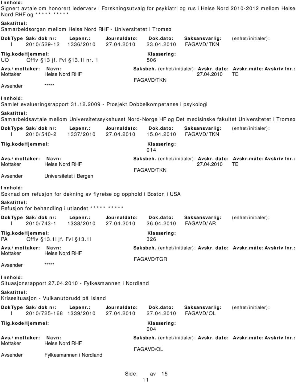 2009 - Prosjekt Dobbelkompetanse i psykologi Samarbeidsavtale mellom Universitetssykehuset Nord-Norge HF og Det medisinske fakultet Universitetet i Tromsø I 2010/540-2 1337/2010 27.04.