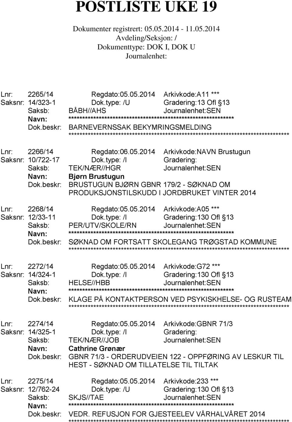 type: /I Gradering:130 Ofl 13 Saksb: PER/UTV/SKOLE/RN SEN Dok.beskr: SØKNAD OM FORTSATT SKOLEGANG TRØGSTAD KOMMUNE Lnr: 2272/14 Regdato:05.05.2014 Arkivkode:G72 *** Saksnr: 14/324-1 Dok.