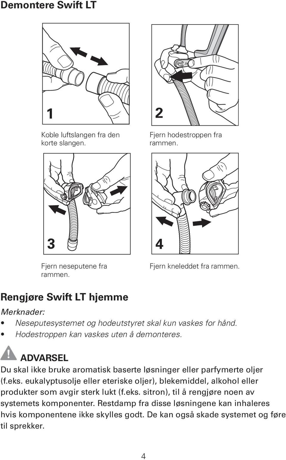 ADVARSEL Du skal ikke bruke aromatisk baserte løsninger eller parfymerte oljer (f.eks.