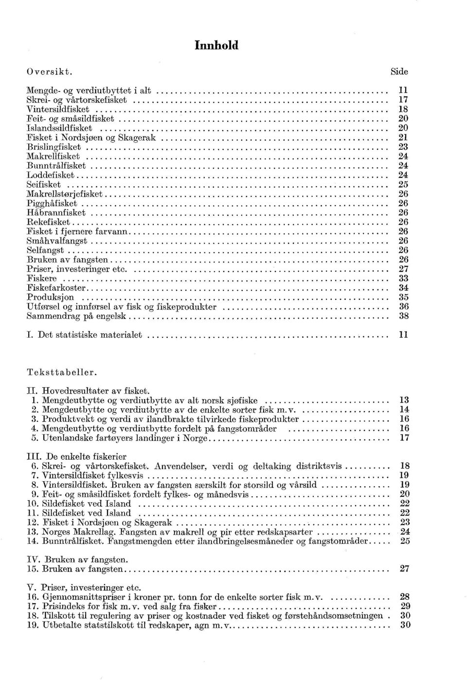 Makrellfisket 24 Bunntrålfisket 24 Loddefisket 24 Seifisket 25 Makrellstørjefisket 26 Pigghålisket 26 Håbrannfisket 26 Rekefisket 26 Fisket i fjernere farvann 26 Småhvalfangst 26 Selfangst 26 Bruken