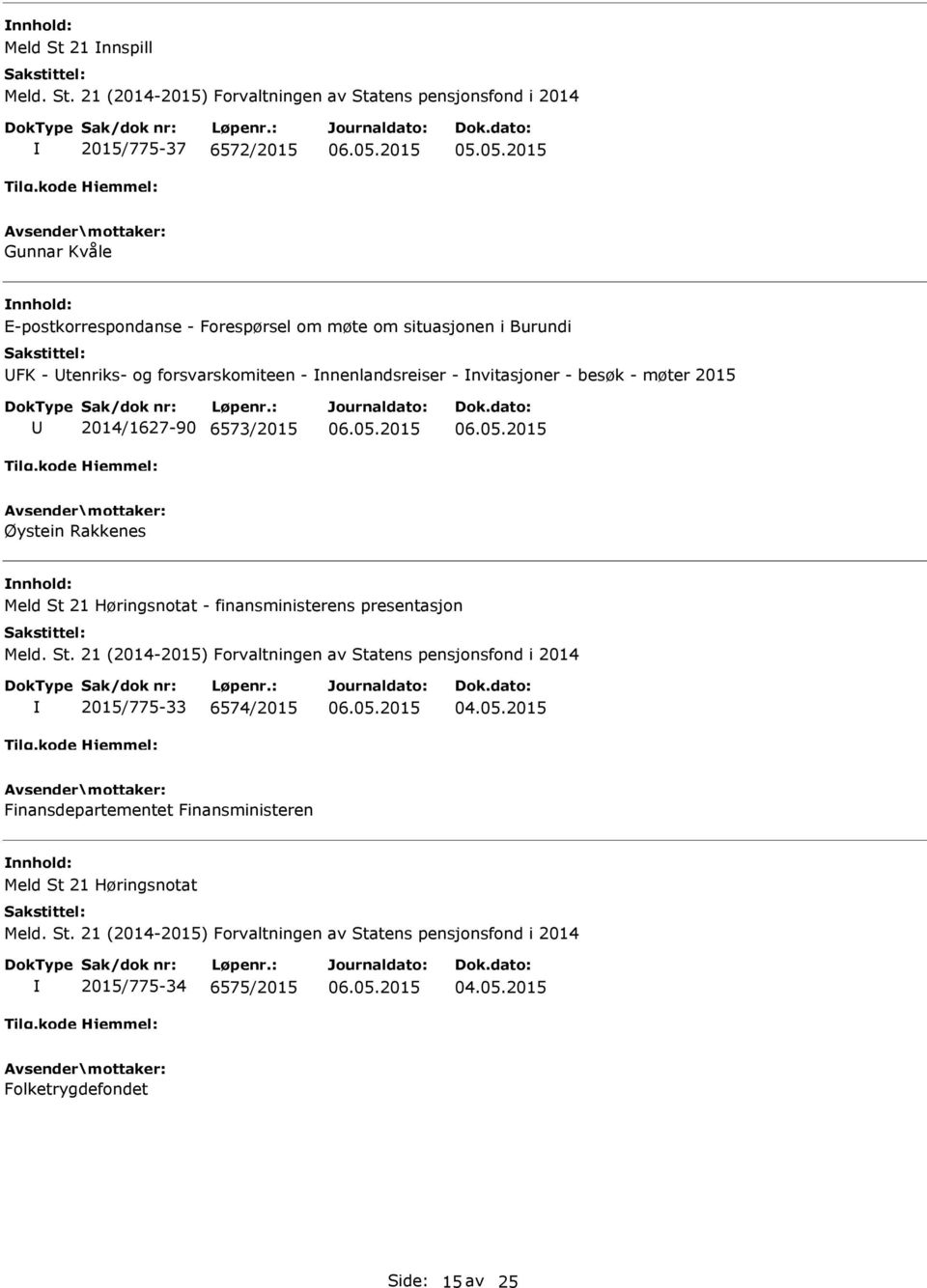 2014/1627-90 6573/2015 Øystein Rakkenes nnhold: Meld St 21 Høringsnotat - finansministerens presentasjon 2015/775-33