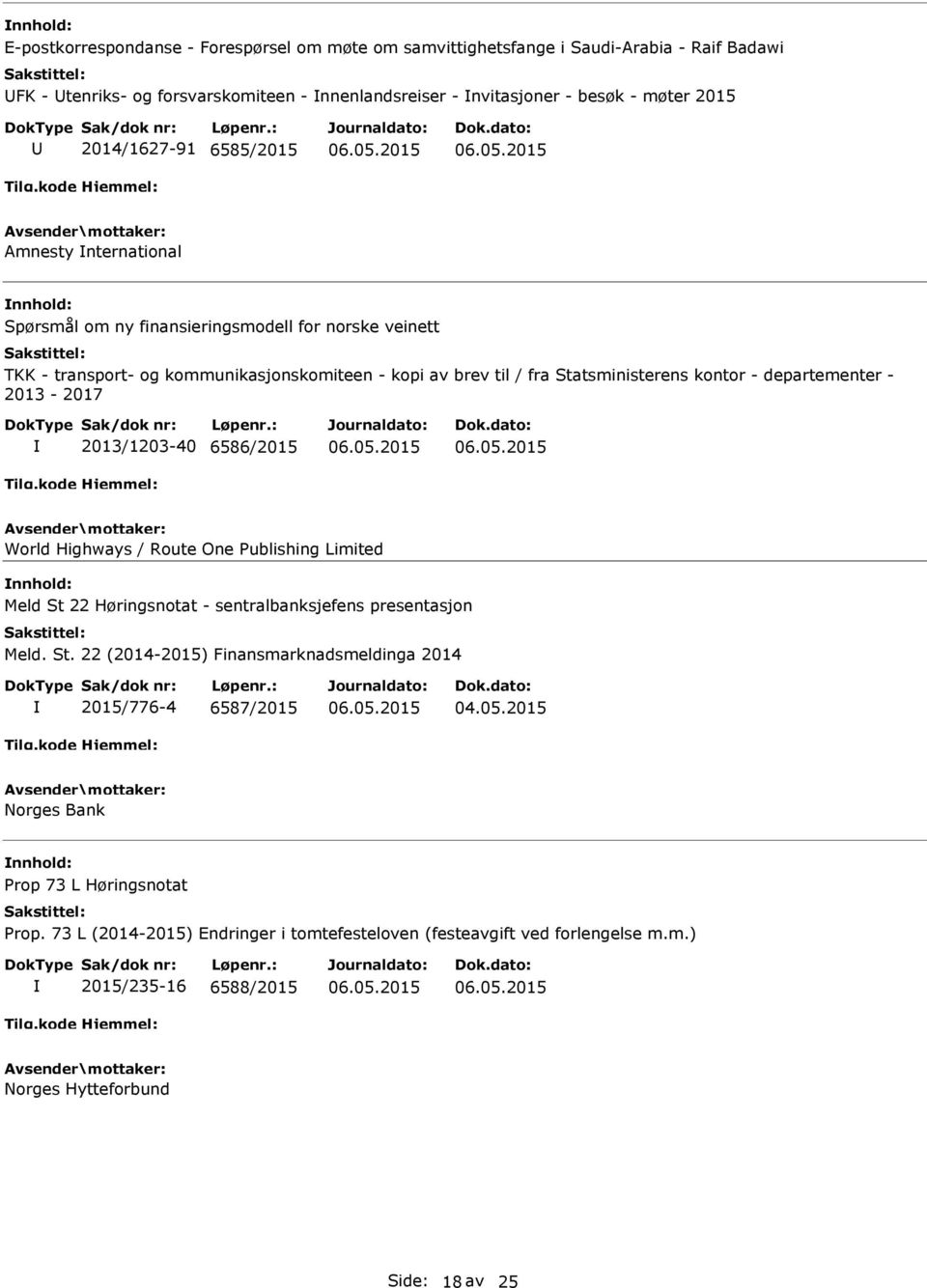 departementer - 2013-2017 2013/1203-40 6586/2015 World Highways / Route One Publishing Limited nnhold: Meld St 