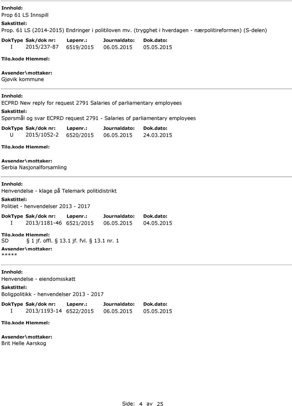 Spørsmål og svar ECPRD request 2791 - Salaries of parliamentary employees 2015/1052-2 6520/2015 24.03.