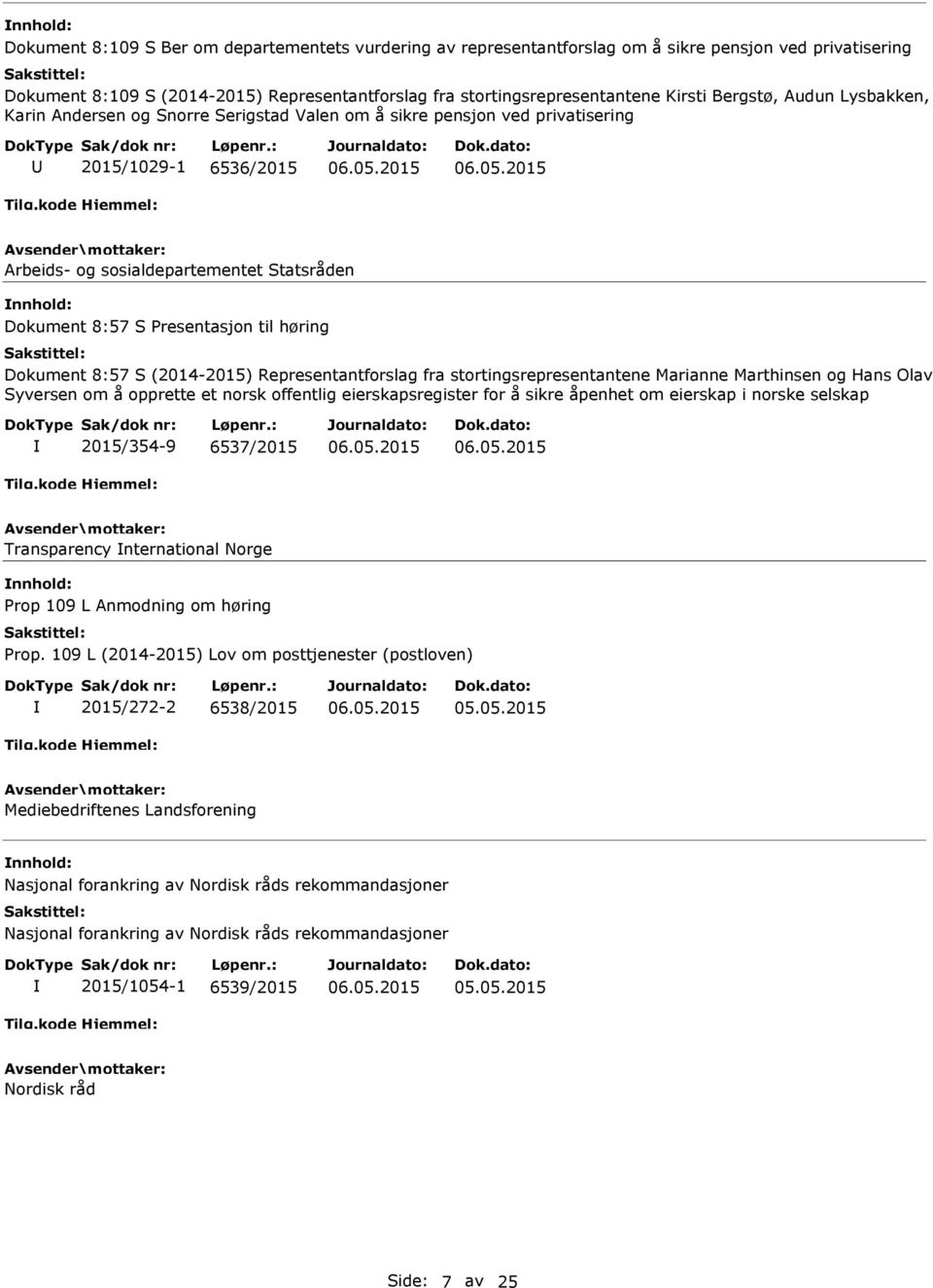 Presentasjon til høring Dokument 8:57 S (2014-2015) Representantforslag fra stortingsrepresentantene Marianne Marthinsen og Hans Olav Syversen om å opprette et norsk offentlig eierskapsregister for å