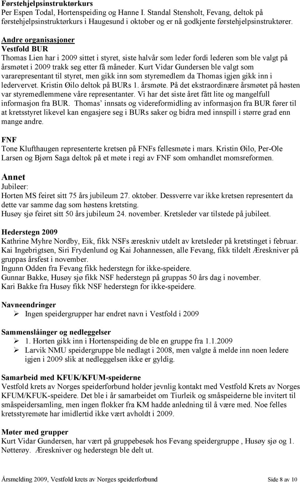 Andre organisasjoner Vestfold BUR Thomas Lien har i 2009 sittet i styret, siste halvår som leder fordi lederen som ble valgt på årsmøtet i 2009 trakk seg etter få måneder.