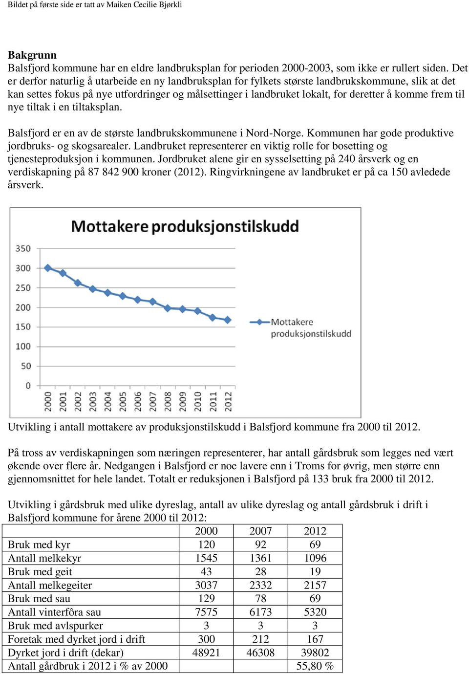 frem til nye tiltak i en tiltaksplan. Balsfjord er en av de største landbrukskommunene i Nord-Norge. Kommunen har gode produktive jordbruks- og skogsarealer.