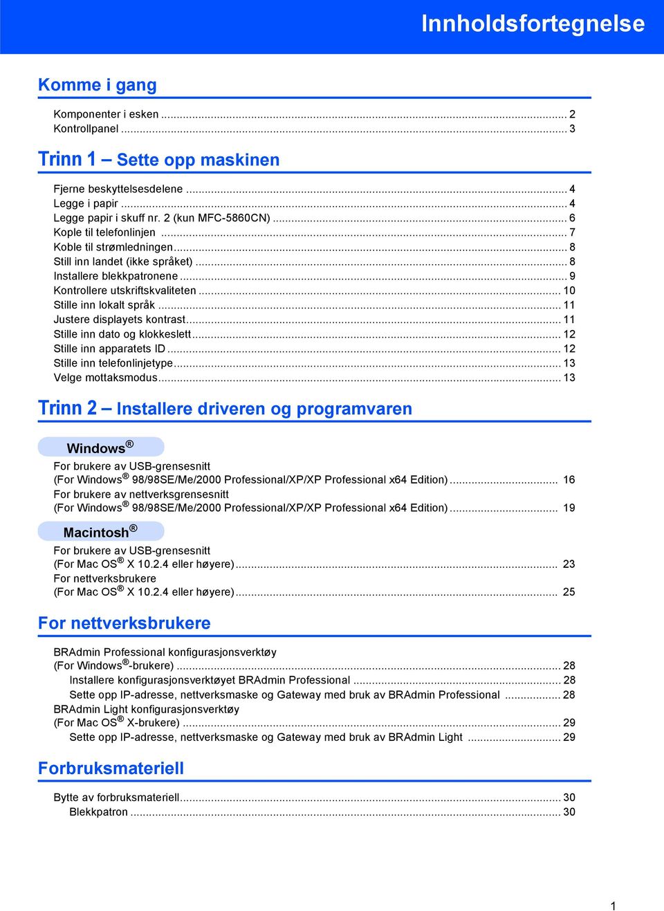 .. Justere displayets kontrast... Stille inn dato og klokkeslett... 2 Stille inn apparatets ID... 2 Stille inn telefonlinjetype... 3 Velge mottaksmodus.