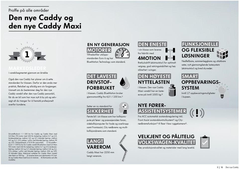 Uansett om du bestemmer deg for den nye Caddy varebil eller den nye Caddy personbil, får du en bil som har mye nytt å by på og selvsagt alt du trenger for å fremstå profesjonelt overfor kundene.