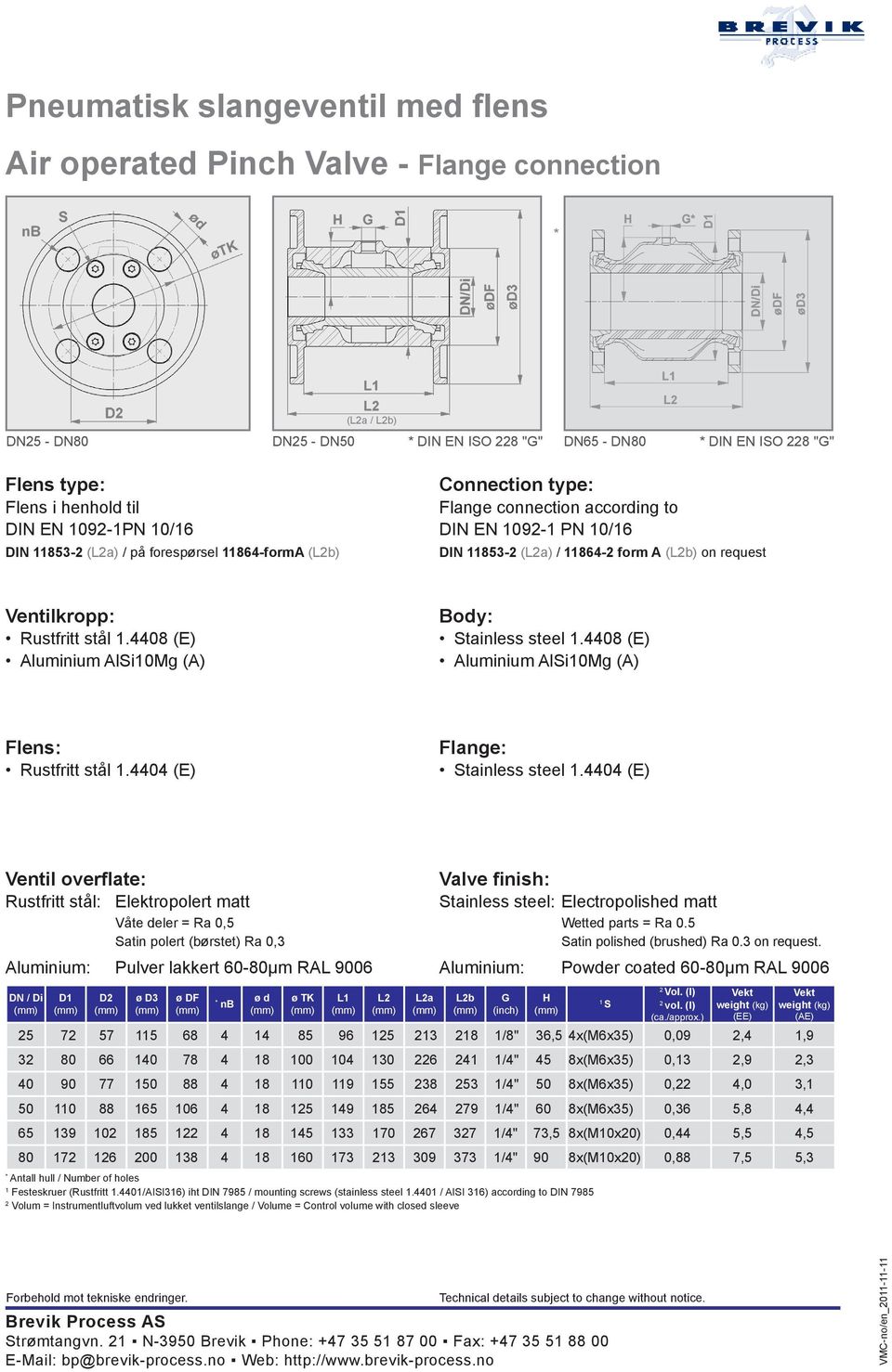 4408 (E) Aluminium Ali0Mg (A) tainless steel.4408 (E) Aluminium Ali0Mg (A) Flens: Rustfritt stål.4404 (E) Flange: tainless steel.