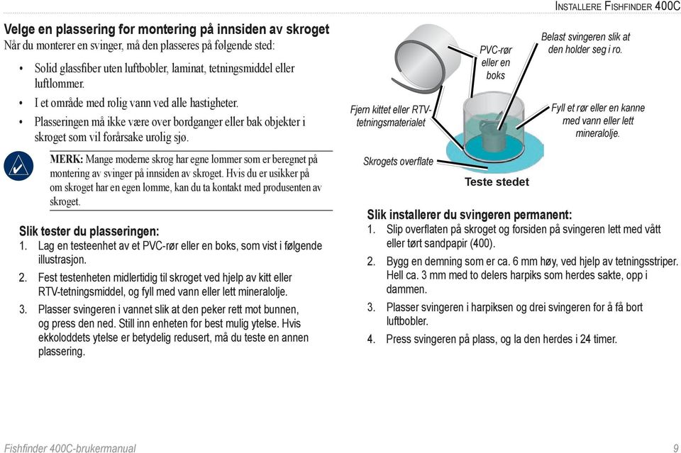 Fjern kittet eller RTVtetningsmaterialet PVC-rør eller en boks Belast svingeren slik at den holder seg i ro. Fyll et rør eller en kanne med vann eller lett mineralolje.