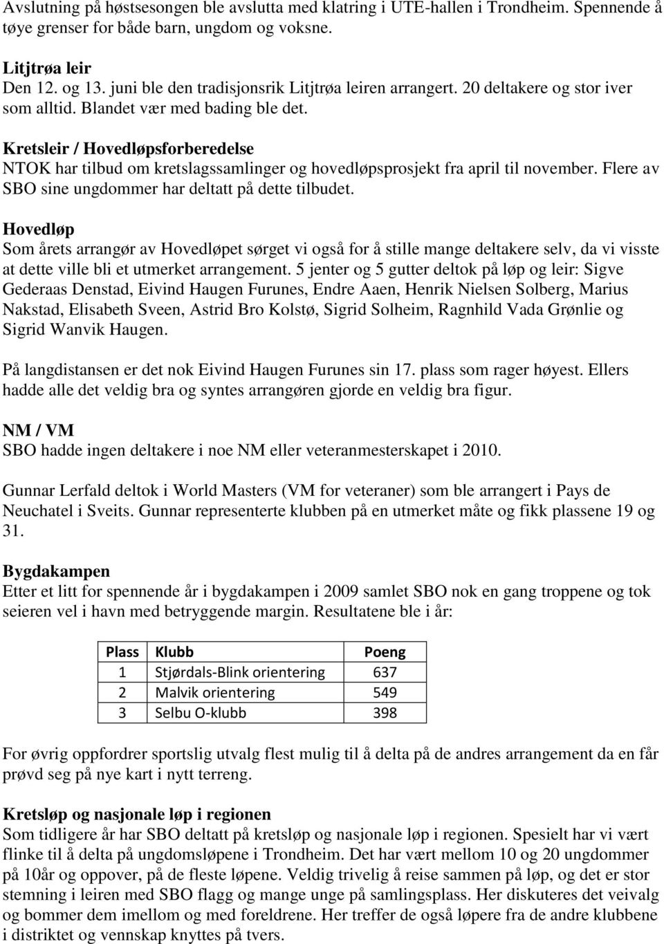 Kretsleir / Hovedløpsforberedelse NTOK har tilbud om kretslagssamlinger og hovedløpsprosjekt fra april til november. Flere av SBO sine ungdommer har deltatt på dette tilbudet.