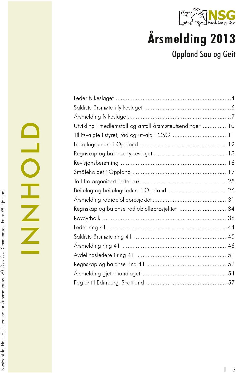 ..13 Revisjonsberetning...16 Småfeholdet i Oppland...17 Tall fra organisert beitebruk...25 Beitelag og beitelagsledere i Oppland...26 Årsmelding radiobjølleprosjektet.