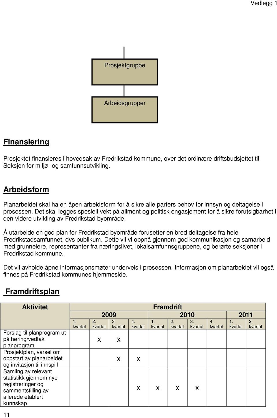 Det skal legges spesiell vekt på allment og politisk engasjement for å sikre forutsigbarhet i den videre utvikling av Fredrikstad byområde.